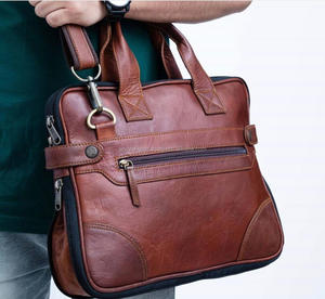 Sac messager en cuir de chèvre unisexe, mallette fait à la main, Style Vintage, sacoche pour hommes, sac de bureau, - Product Image 1