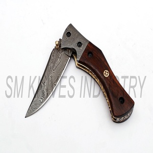 Couteau de poche pliant artisanal en acier Damas avec manche en bois de rose naturel (smk1207) - Product Image 4