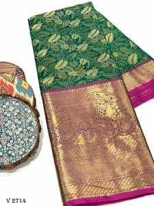 Banarasi-Blusa de seda pura, tejido con Banarasi, Saree - Product Image 3