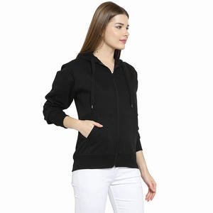 Sweat à capuche noir pur pour femmes, nouveau modèle, meilleure qualité, avec fermeture éclair et poches kangourou, impression de logo personnalisé - Product Image 4