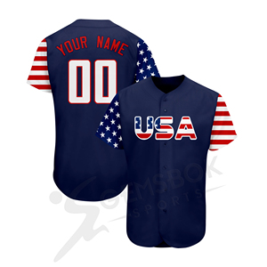 เสื้อเบสบอลที่กำหนดเองขายส่งผู้ชายสหรัฐอเมริกาอเมริกา Sublimated พิมพ์น้ำหนักเบาระบายอากาศเบสบอลย์100% โพลีเอสเตอร์ - Product Image 1