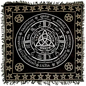 Pagan Wheel Altar Cloth Alter Cotton Fabric Handmade Alter Witchery Home Decor Black Silver