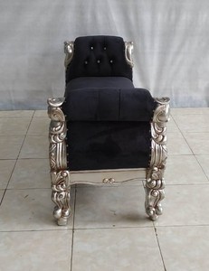 Silla de ocio rococó barroca plateada negra, Banco de madera maciza de estilo victoriano para sala de estar, muebles para el hogar, precio al por mayor - Product Image 3