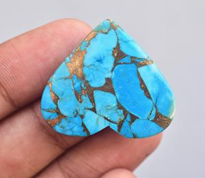 1 Cabochon de cœur de Turquoise cc, gros accessoire en forme de cœur, pierres précieuses effet cuivre - Product Image 6