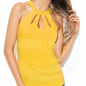 Débardeur à dos nu avec découpe jaune pour femmes décontracté grande taille conception à motif solide d'été - Product Image 4