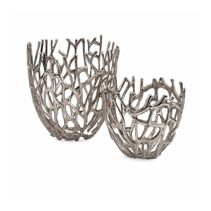 Bols décoratifs en métal faits à la main, design contemporain, motif bois de cerf, finition argentée non revêtue, pour la décoration de table, usine OEM - Product Image 1