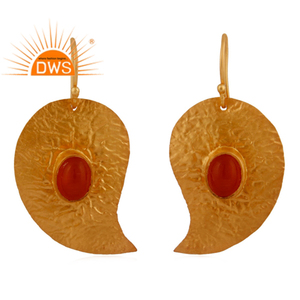 New Peach Moonstone Earrings 18k Gold Plated Sterling Silver Fashion Hook Dangle Earrings Jewelry Supplier - Product Image 1