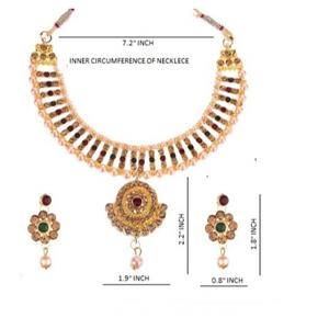 Conjunto de collar y pendientes colgantes con diamantes de imitación para mujer, joyería nupcial india, gargantilla de cristal chapado en oro - Product Image 2