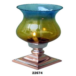 Porte-bougie en verre et laiton, vintage, Base carrée, allée - Product Image 1