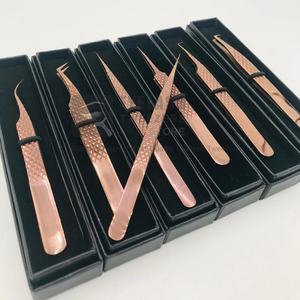 Pince à cils professionnelle en acier japonais or Rose Logo personnalisé pince à épiler d'extension de cils poignée en diamant fibre pointue - Product Image 3