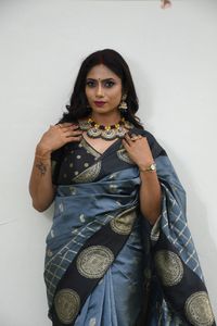 Blouse de Sari traditionnelle en soie, couleur noire et grise, nouvelle collection, - Product Image 6