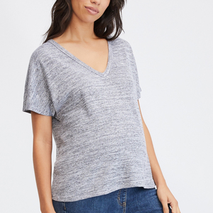 Vintage V-Neck Short Sleeve T-shirt 2021 Woman Slim Header Grey Color T Shirt Summer Tops For Women - Product Image 6