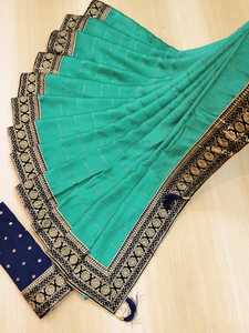 ผ้าไหมลูกไม้ล้อมรอบสวมใส่ปริมาณสารีอินเดียชาติพันธุ์ผ้าไหมที่กำหนดเองแฟนซีสไตล์น่ากลัวเวลานำผ้าทำงาน - Product Image 4