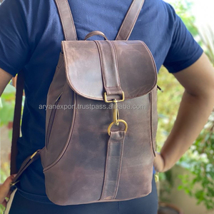 New Style Vintage Look <b>Brown</b> Crunch <b>Leather</b> Backpack Travel Backpack Office <b>Leather</b> Large Capacity Travel <b>Bag</b> for <b>Men</b> and Women - Product Image 5