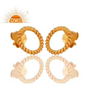 Boucles d'oreilles en fil torsadé à la main, 50 pièces, perles rondes et argentées, plaqué or jaune 18k, vente en gros - Product Image 2