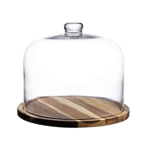 Natural Wooden Cake Stand With <b>Glass</b> <b>Dome</b> - Product Image 3
