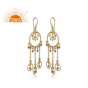 Boucles d'oreilles pendantes à facettes, bijoux indiens, en Labradorite plaqué or et argent, vente en gros, 925 - Product Image 2