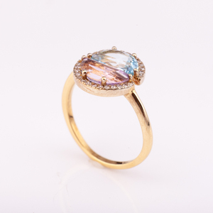 14พันชุบทองเงิน925ธรรมชาติอเมทิสต์สีฟ้าบุษราคัมและเพชรที่มีคุณภาพสูงปรับแหวน - Product Image 3