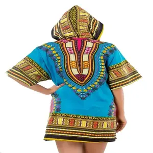 Hot Selling Afrikaanse Nieuwe Collecties Dashiki Gedrukt Ontwerp 100% Katoen Casual Hoodie T-shirt Groothandel