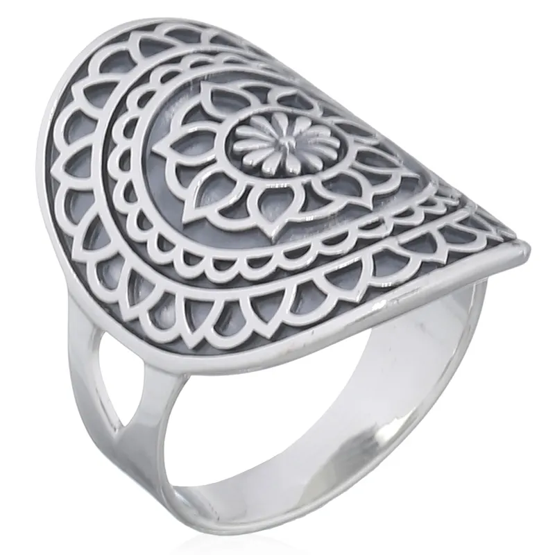 Bague en argent massif 925, Mandala, style bohème, déclaration