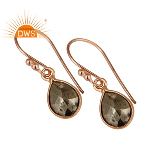 Pear Cut Pyrite ชุดตุ้มหูพลอยรูปหยดน้ำ,เครื่องประดับเงินสเตอร์ลิง18K ชุบทอง18K - Product Image 2