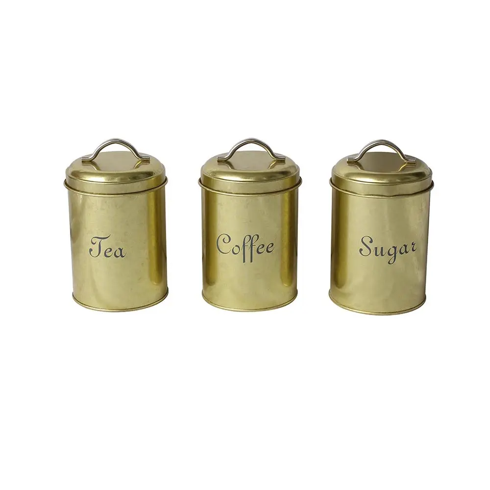 Brass Plated Custom Metal Set of 3 Made In India Sugar Tea and Coffee Canister Or Multipurpose Used Canister Wholesale