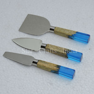 Manche en bois et résine et lame en acier inoxydable Ensemble de couteaux à fromage 3 pièces en acier inoxydable Ensemble de couverts de haute qualité - Product Image 2