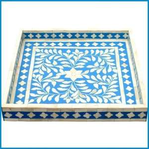 Bandeja con incrustaciones de hueso para servir, bandeja de resina con diseño Floral para decoración de cocina, acentos para el hogar Axiom, venta al por mayor - Product Image 3