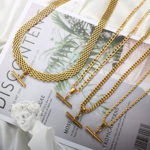 Wholesale Fashion Stainless Steel Jewelry 18K Gold Plated <strong>T</strong> <strong>bar</strong> Figaro Chain <strong>Necklace</strong> Mesh Chain Rope Chain <strong>Necklace</strong> for Women - Product Image 6