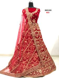 High Quality Indian Style Maroon 9000 <b>Velvet</b> Bridal Lehenga Choli with Thread Embroidery Work <b>Blouse</b> Manufacturer Price - Product Image 4