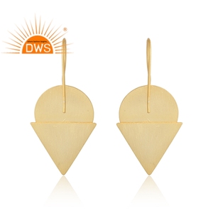 Pendientes de Diseño Redondos y Triangulares, Chapados en Oro Amarillo de 18k, Proveedor de Joyería de Plata, Colección Clásica - Product Image 3