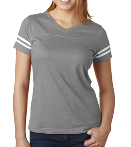 Camiseta deportiva con cuello en V y mangas a rayas, camiseta de fútbol con cuello en V para mujer, camiseta de fútbol para mujer - Product Image 2