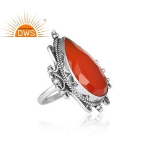 Boohoo-Anillo de cóctel de GEMA de ónix roja Natural, proveedor de joyería oxidado, diseño de plata 925 - Product Image 3