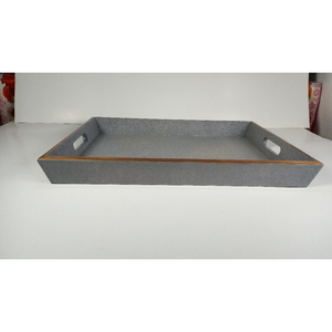Premium Quality Taupe Color 0.53x0.37x0.06 Home Decoration Veneer Edges Tampered Faux Shagreen Tea <b>Tray</b> from Vietnam - Product Image 3