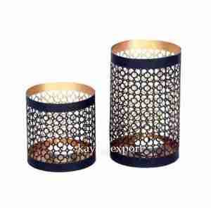 Bougeoir Votif au Design Marocain Bleu et Or Nouveau Design Bougie Votive Pas Cher Prix de Gros pour Décoration de Table - Product Image 1