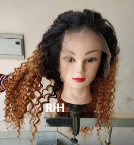 Resalte la cutícula cruda alineada sin procesar Ombre pelucas rizadas profundas de longitud larga suave y sedoso 13x4 encaje humano malasio cabello suave - Product Image 6