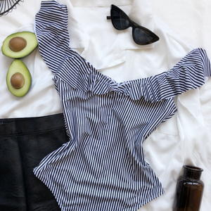 Bikini une pièce à rayures noires et blanches nouvel arrivage personnalisé en gros - Product Image 3