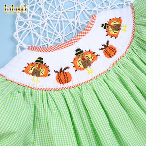 Vestido gingham Smocked turkeys, ropa de Acción de Gracias, BB1998 - Product Image 3