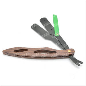 Rasoir en bois à bord droit, 1 set d'outil de barbier en acier, couteau de rasage, couleur noir et vert - Product Image 3
