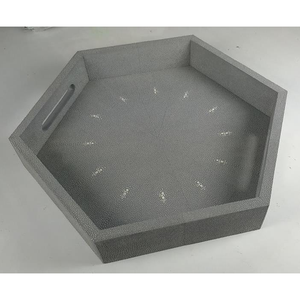 สีเขียวมอสสีเขียวถ่าน0.41X0.41X0.065หรูหราเสิร์ฟ Faux Shagreen ถาดหกเหลี่ยม - Product Image 6