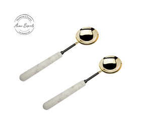 Juego de cubiertos de cuchara de mesa de diseño de lujo de tamaño estándar personalizado, calidad de exportación, cuchara de té pulida con espejo de latón, mango de mármol de Metal - Product Image 3