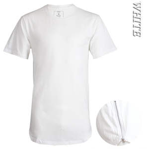 Camiseta de manga corta con logotipo personalizado para hombre, ropa lisa de cuello redondo alargado, informal, Hip-Hop, con cremallera - Product Image 3