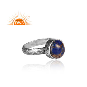 925 Oxidized Sterling Silver Engagement <b>Ring</b> Round Cut <b>Lapis</b> <b>Lazuli</b> Natural Gemstone Bezel Set Promise <b>Ring</b> Jewelry Supplier - Product Image 3