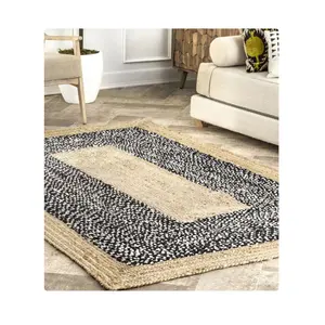 Best Quality Carpet Prices Black And Grey Color Jute And Cotton Token Area Rug Easy To Clean