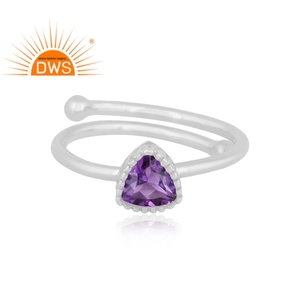 Bague empilable en argent sterling fin avec améthyste naturelle, design triangulaire, pour femme, collection 2026, best-seller, fabricant de bijoux - Product Image 3