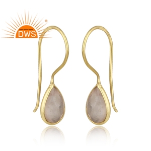 Hanging Gold Plated Silver Designer <b>Earring</b> Women's <b>Rose</b> <b>Quartz</b> Gemstone <b>Earring</b> Jewelry Supplier Vintage Collection - Product Image 2
