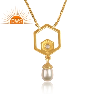 Collar con colgante de diseño Hexagonal de piedras preciosas de perlas naturales de Plata de Ley 925, joyería para mujer, regalo para ella - Product Image 3