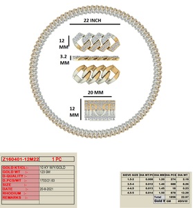 Chaîne cubaine tendance pour homme RB Gems en or platine jaune/blanc 10k 123 grammes 21,63 carats diamants cadeau - Product Image 2