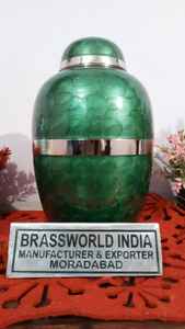 GREEN and WHITE CREMATION URN WITH BAND <b>FUNERAL</b> <b>SUPPLIES</b> Brassworld India - Product Image 5