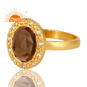 Latest Design Sterling Silver Natural Cz And Smoky <b>Quartz</b> Gemstone Statement <b>Ring</b> Jewelry For Women Gift For Her - Product Image 2